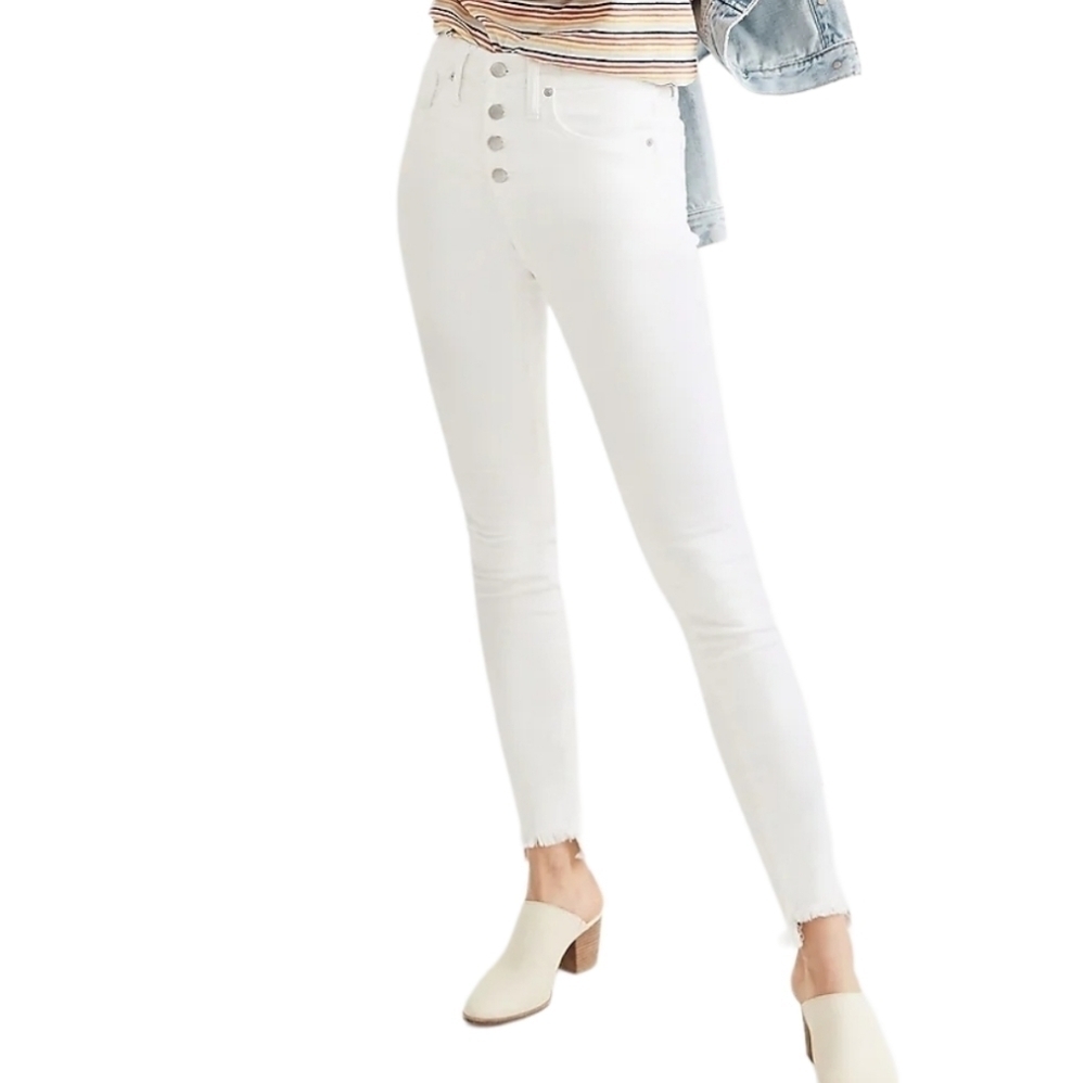 Madewell | Women's White High Rise Skinny Raw Step Hem Jeans (Size 34 Petite)